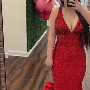 Johnathan Kayne Red Beaded Prom Dress